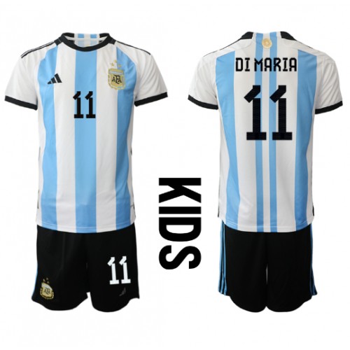 Dres Argentina Angel Di Maria #11 Domaci za djecu SP 2022 Kratak Rukav (+ kratke hlače)
